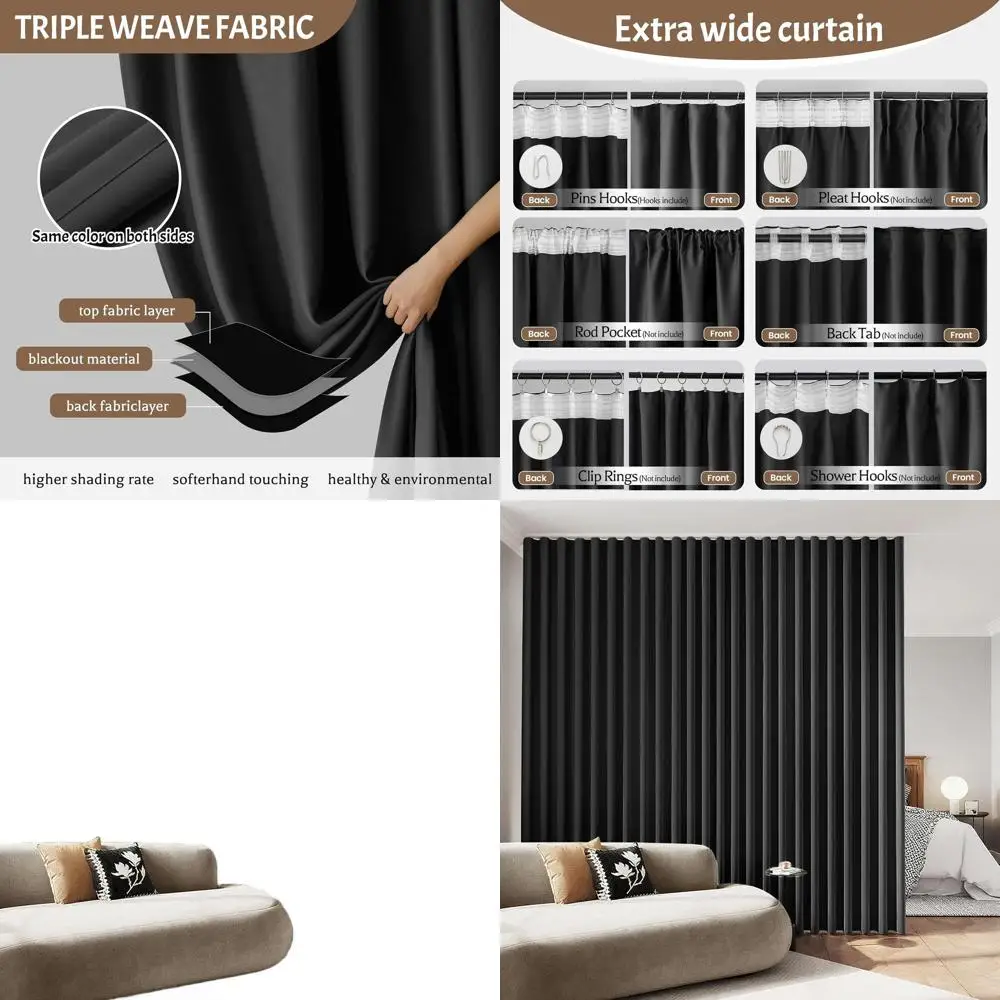 Verdunkelbare wärmeisolierte Vorhänge, 2,4 m breit, für Wohn- und Schlafzimmer, 100 x 84 cm