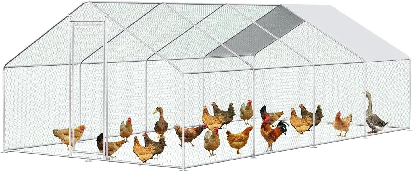 Large Metal Chicken Coop Run Cage Walk-in Poultry with Cover Chicken Pen for Yard with Waterproof and Anti-Ultraviolet Cover