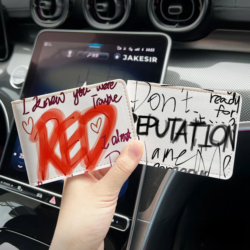 Dompet Cetak Lirik Taylor Swift Dompet Netral Kualitas Tinggi Kulit Pu Dompet Lipat Fashion Menyenangkan