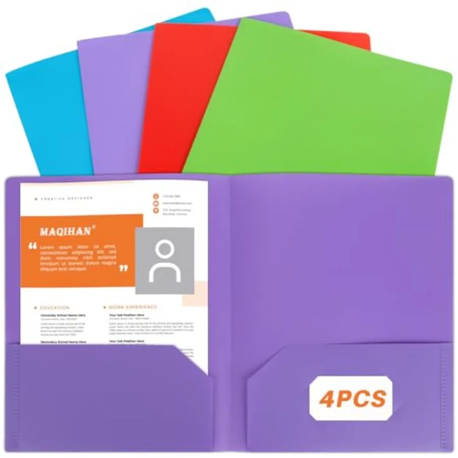 

4 упаковки пластиковых папок с горшками, водонепроницаемые папки с 2 горшками и слотом для визитных карточек, 4 ярких цвета, сверхпрочная портативная папка для