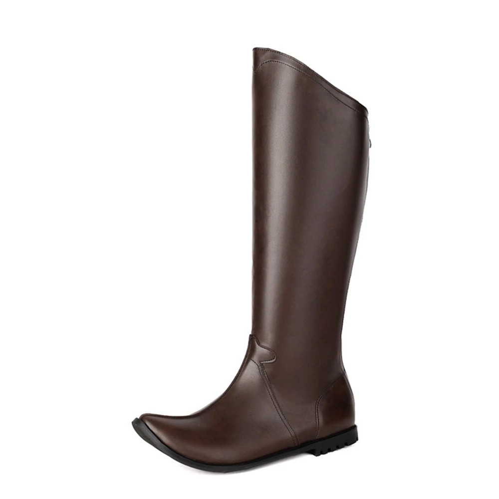 

BLXQPYT Knee High Boots Women Fashion Pointed Toe Low Heel Zipper Cosplay Party Dress Casual Brown Long Boots Big Size 50 2503-1