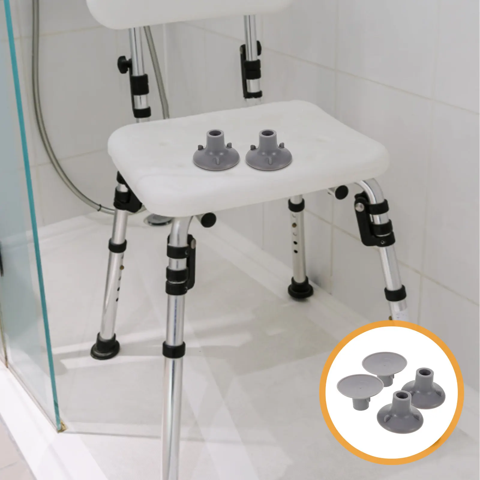 

4Pcs Non-Skid Rubber Feet for Shower Chairs 24Mm Inner Diameter Replacement Suction Cup Caps for Transfer Benches Bath Seat