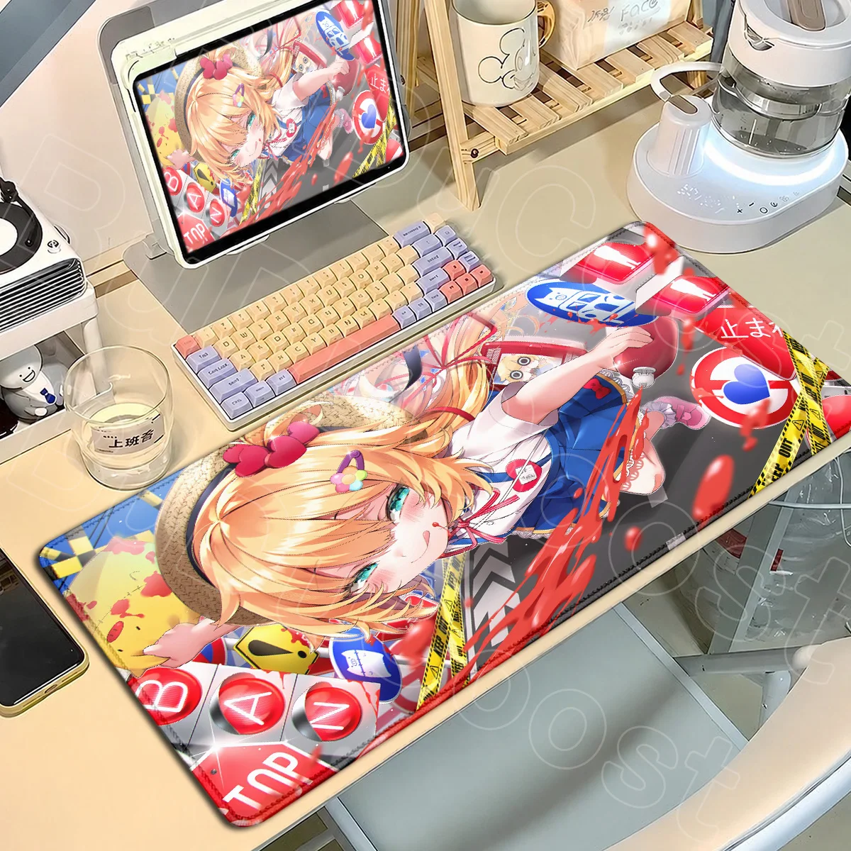 Hololive Kawaii Girl Akai Haato Mouse Pads Laptop Keyboard Table Decoration Mat XXL Anime Stitch Edge Mauspad Rubber Accessories