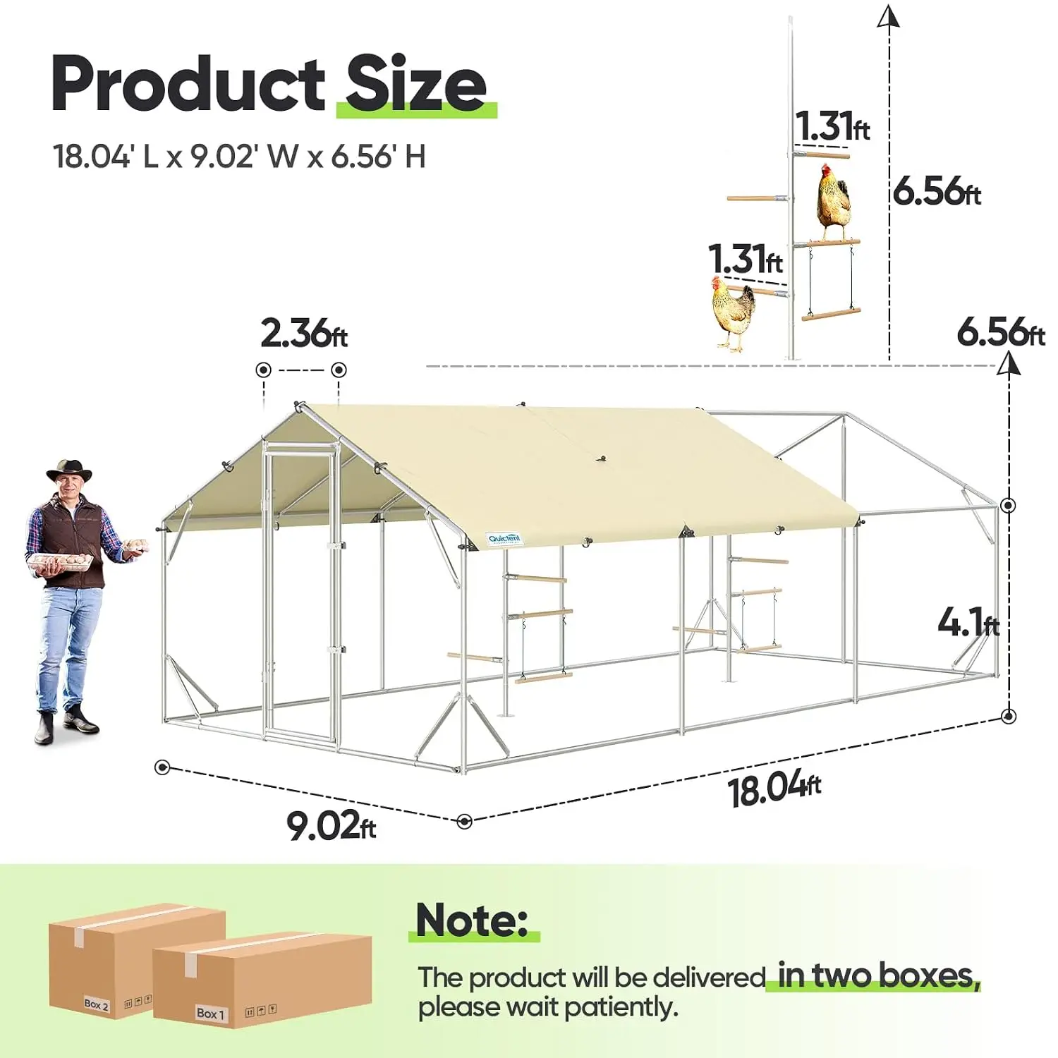 Large Metal Chicken Coop Run with Perch & Swing 12x9x6.6ft, Customized