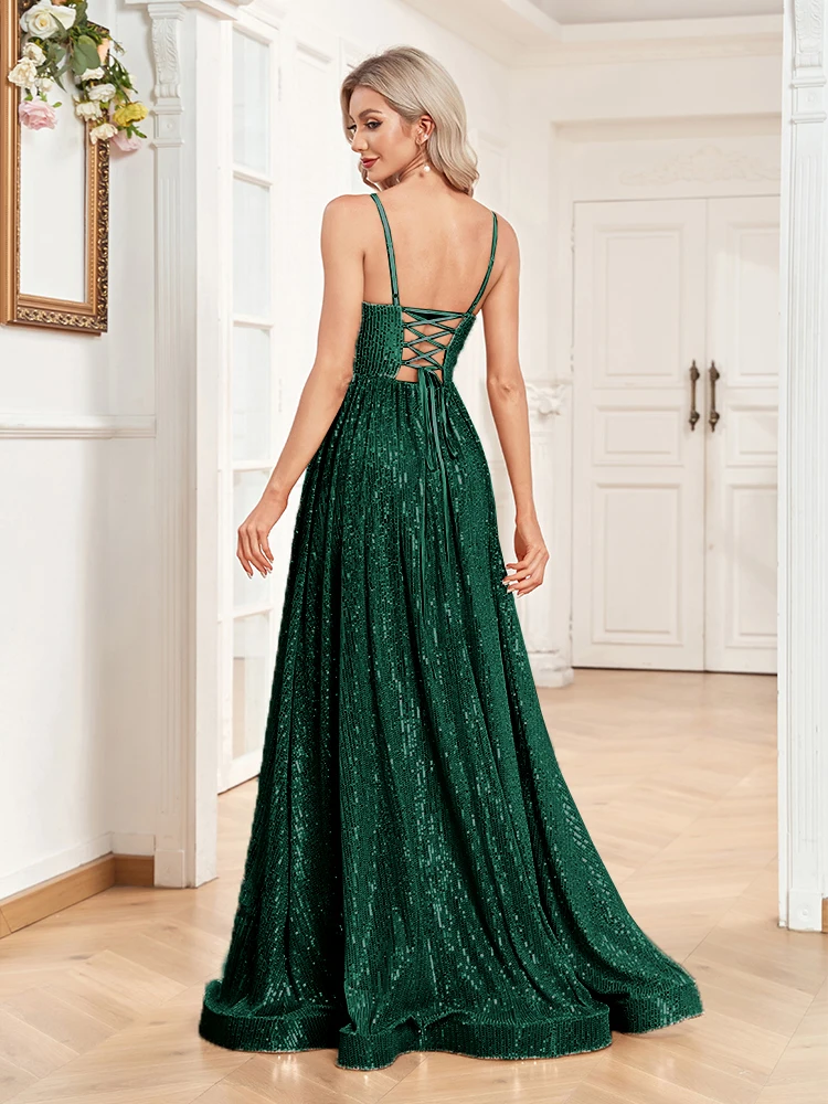 Lucyinlove Elegant Backless Green Sequins Evening Dress Long Women Luxury Mermaid Gown Wedding Party Dress Caicktail Prom