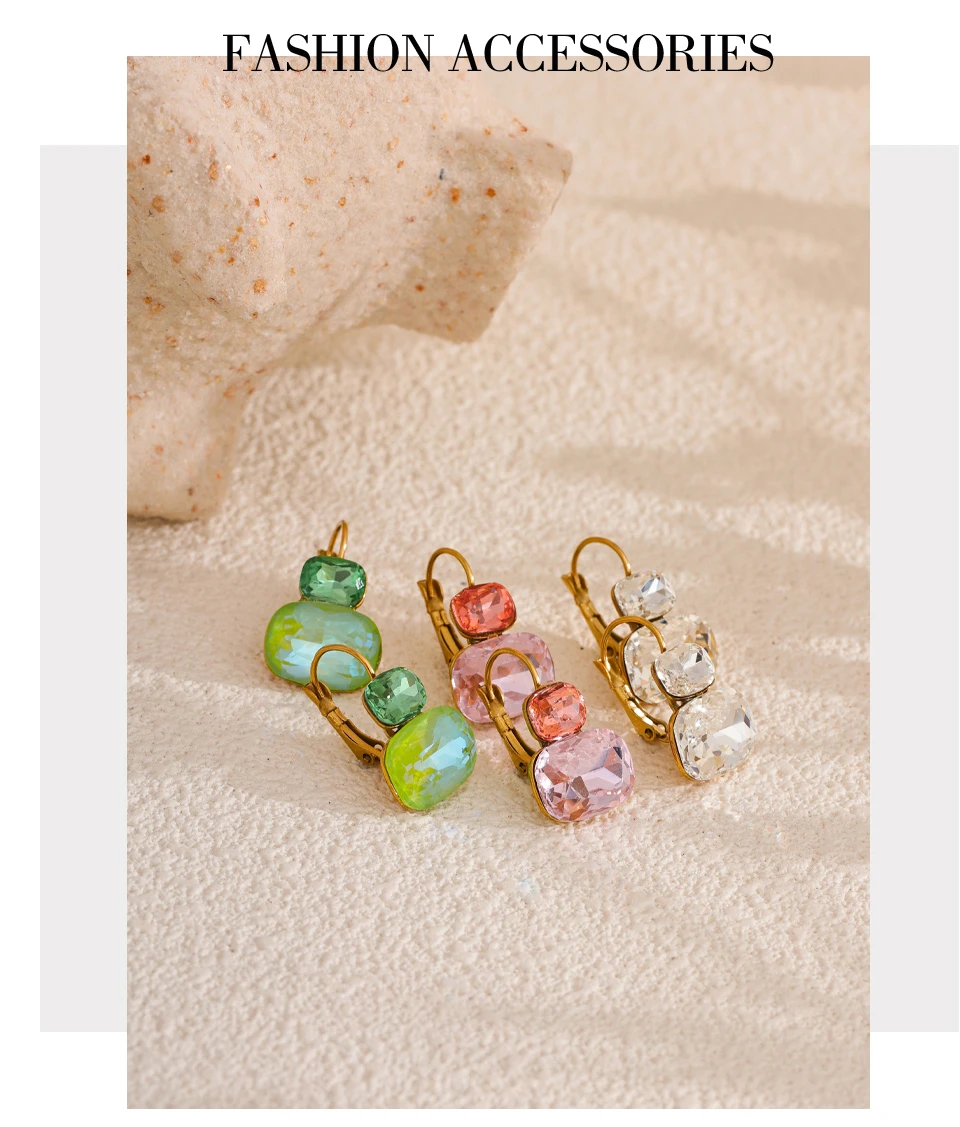 Yhpup Modische Kristall-Süßigkeits-Ohrstecker, französische Creolen, trendiges Weiß, Grün, Rosa, Y2K-Sommerschmuck für Frauen, 18 Karat PVD-beschichtet – Detail 5