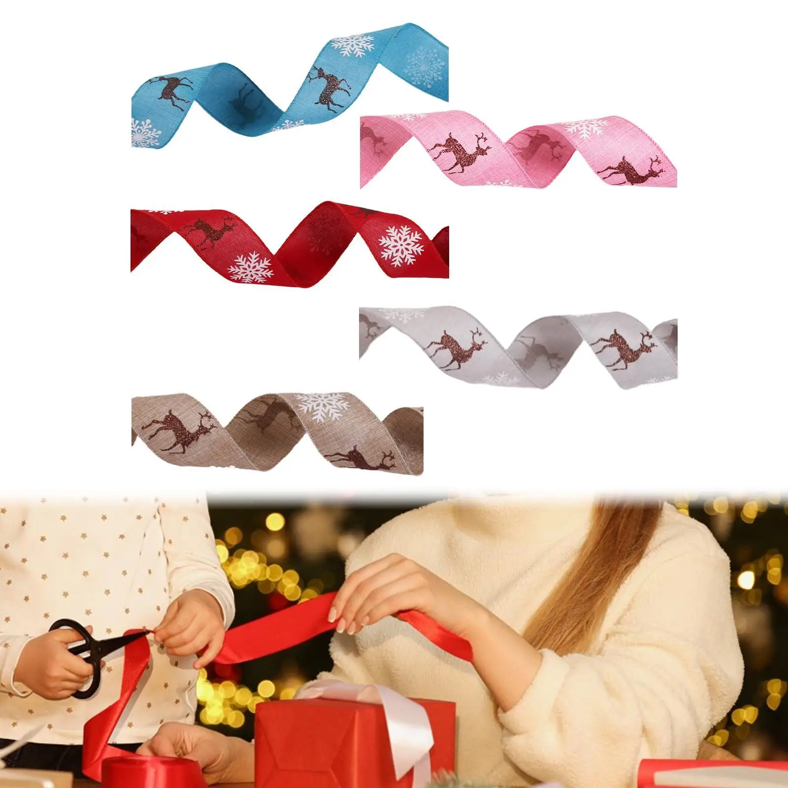 Christmas Ribbon Snowflake Printed 2 inch Christmas Tree Decoration Linen Xmas Ribbon for Winter Crafts Bows Holiday Wreath