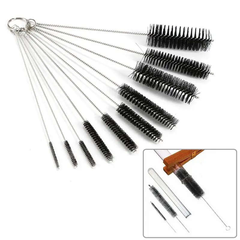 10*Nylon Cleaning Brush Set Household Cleaning Tools  Accessories Test Tube Bottle Straw Washing Cleaner Bristle Kit