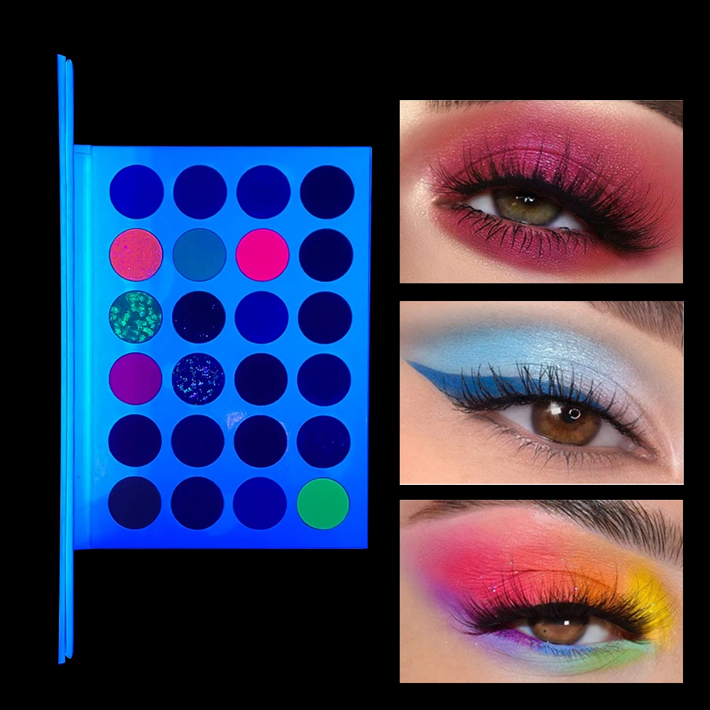 24-Color Fluorescent Eyeshadow Palette with Glow,UV Luminous Water-soluble Body Vibrant Eyeshadow Makeup Valentine's Gift Women