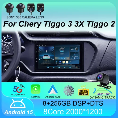 Radio de coche 4G DSP Android 15 para Chery Tiggo 3 3X Tiggo 2 reproductor de vídeo Multimedia Carplay navegación GPS estéreo Autoradio DVD