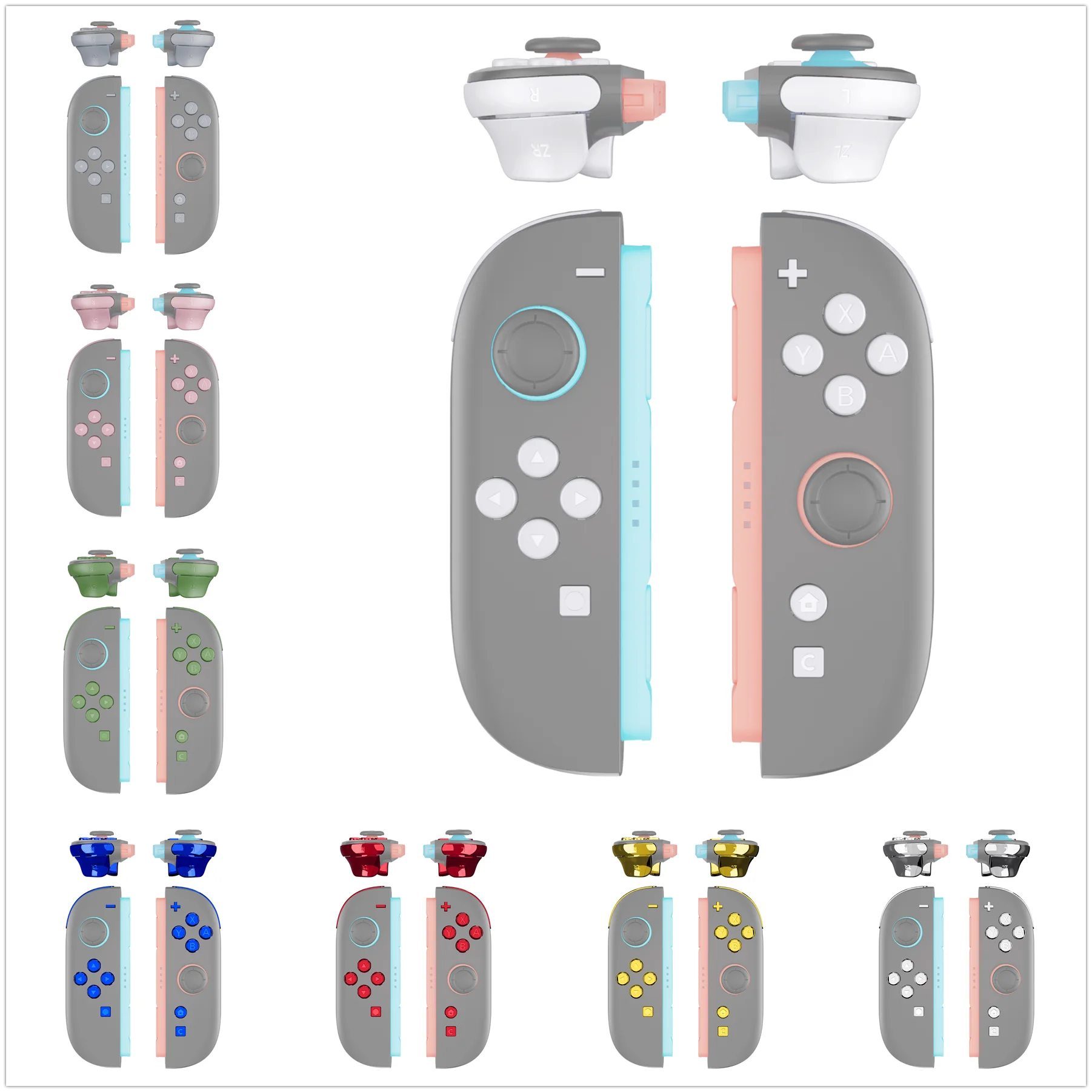 Nintendo Switch + 追加Joy-Conセット eXtremeRate DIY Replacement Full Set Buttons for Joycon 2, ABXY