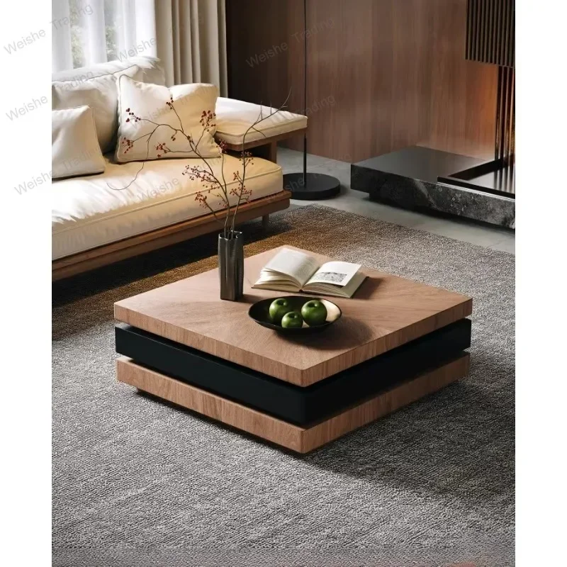 Rotating coffee table solid wood color matching pattern retro living room antique square small side table