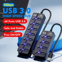 JUMPEAK 4 puertos 7 puertos USB Hub USB3.0 expansor estación de acoplamiento divisor con adaptador de corriente con interruptor para ordenador portátil PC multidispositivo