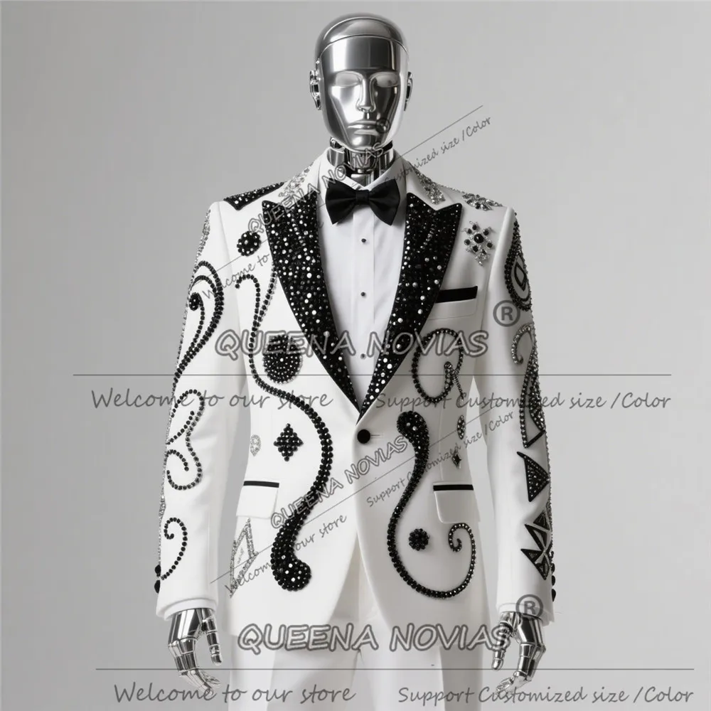 Brillante Perlen Perlen Bräutigam Hochzeitsanzug Slim Fit Pailletten Label Blazer Maßgeschneiderte Mann Bankett Kleidung Outfits Kostüme Homme