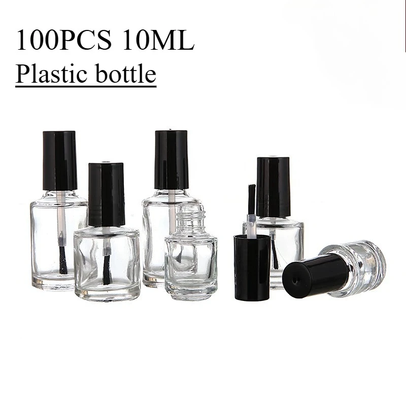 

100PCS 10ml Plastic Empty Nail Polish Bottle Cylindrical Water-based Nail Polish Bottle Sample Bottle Nail Art with Brush