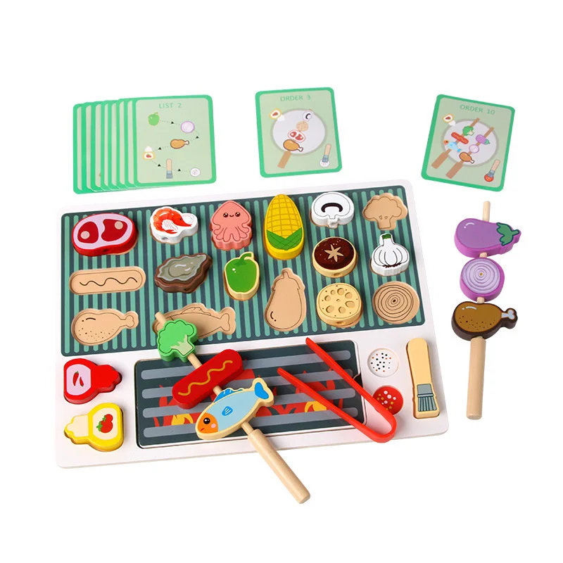 Wooden Fun Barbecue Pretend Toys Role-playing Parent-child Interactive Educational Enlightenment Toy Simulated Barbecue Toy Set