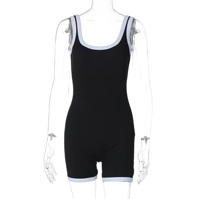 2024 Zomer Damesmode Nieuwe U-Kraag Kleur Contrast Band Strakke Sport Yoga Jumpsuit