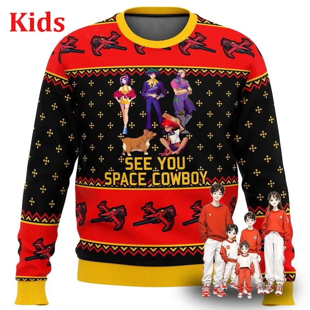 Pull de cowboy Bebop avec espace pour enfants, pull Père Noël, cadeau de Noël en 3D