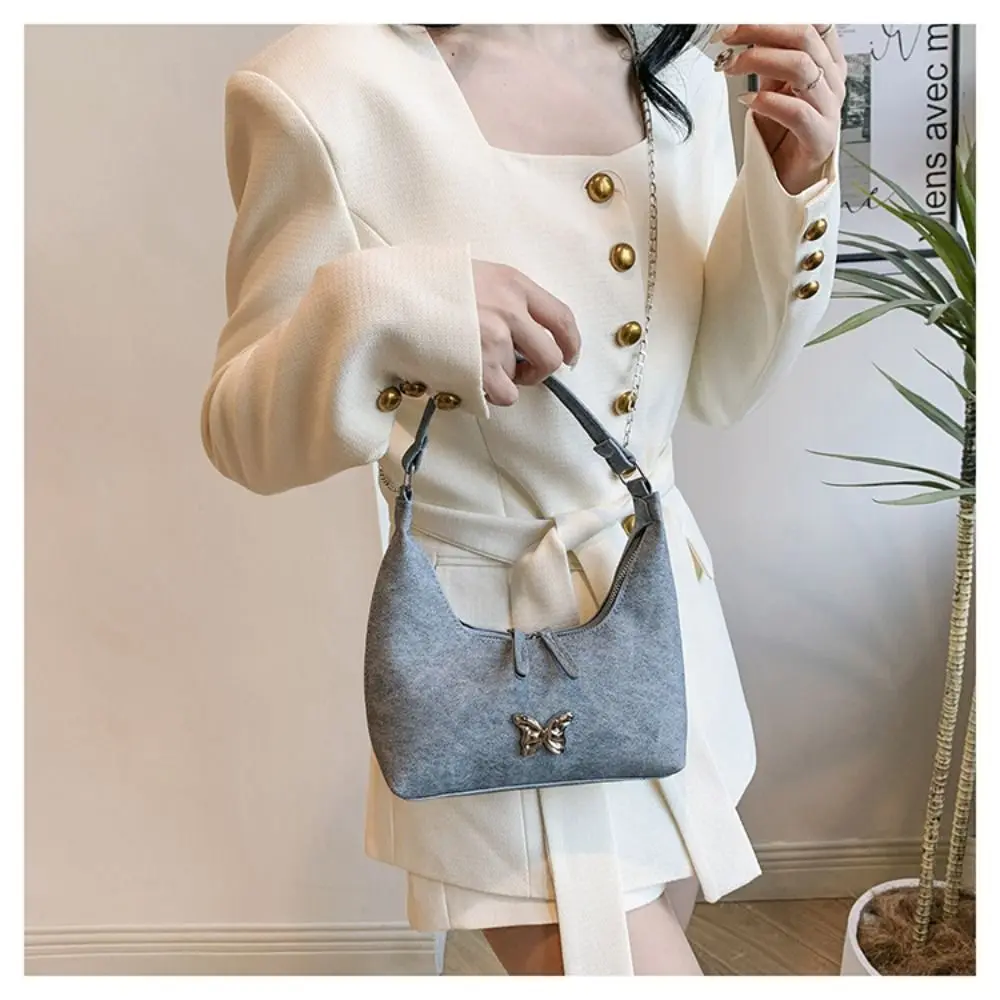 

Zipper Buckle Butterfly Shoulder Bag The New Multicolor Chain Solid Color Armpit Bag Korean Version PU Handbag Daily Matching