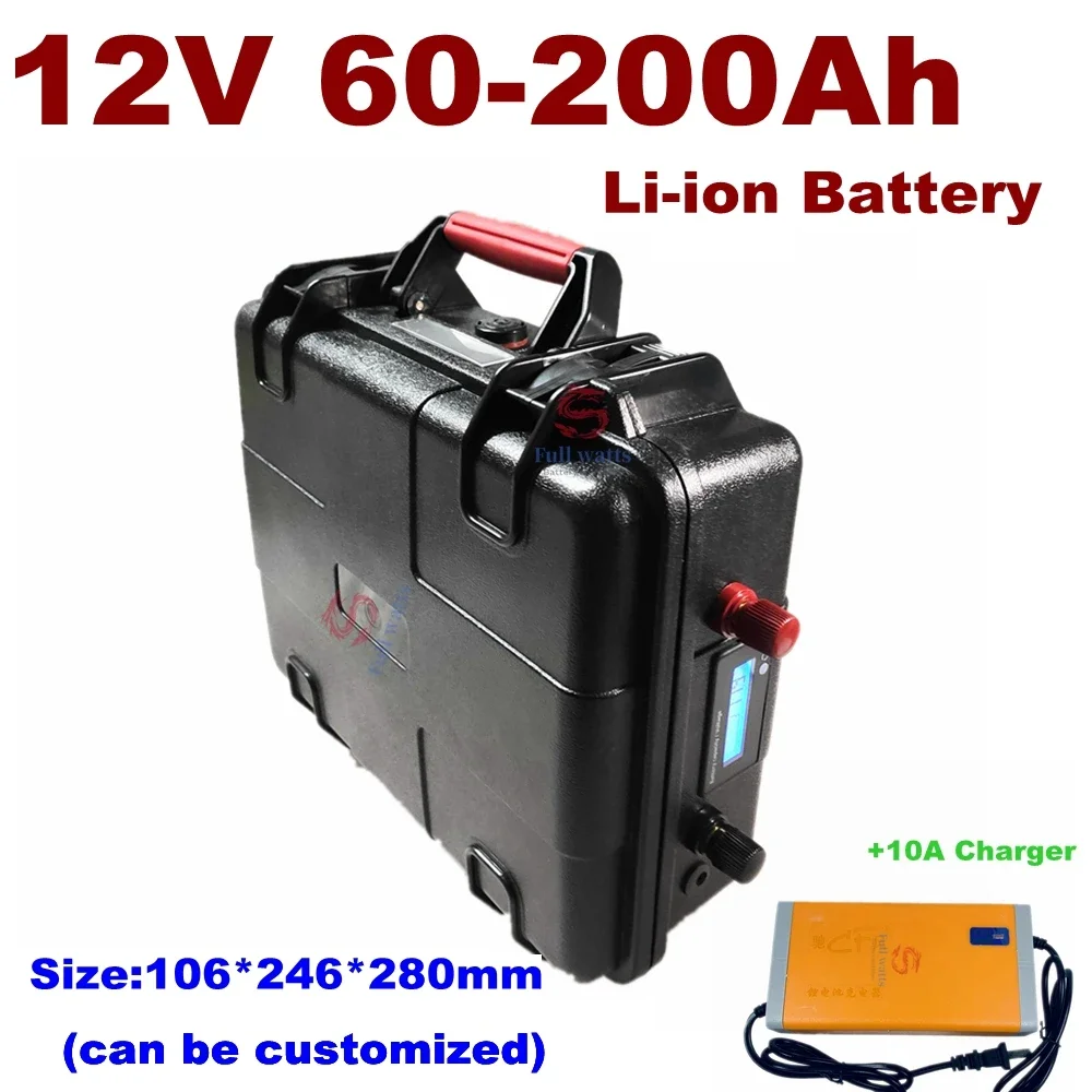 Portable 12V 60AH,80AH,100AH,120AH,150AH,180,200AH Lithium polymer Battery for boat motor solar panel +10A charger