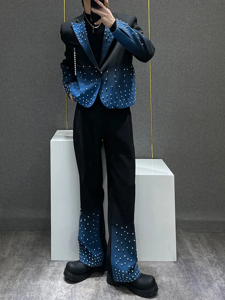 

Short Men's Suit Jacket Shoulder Pad Design Graffiti Sensation Trendy Youth Casual Fashion Autumn Spring Single Button Closure