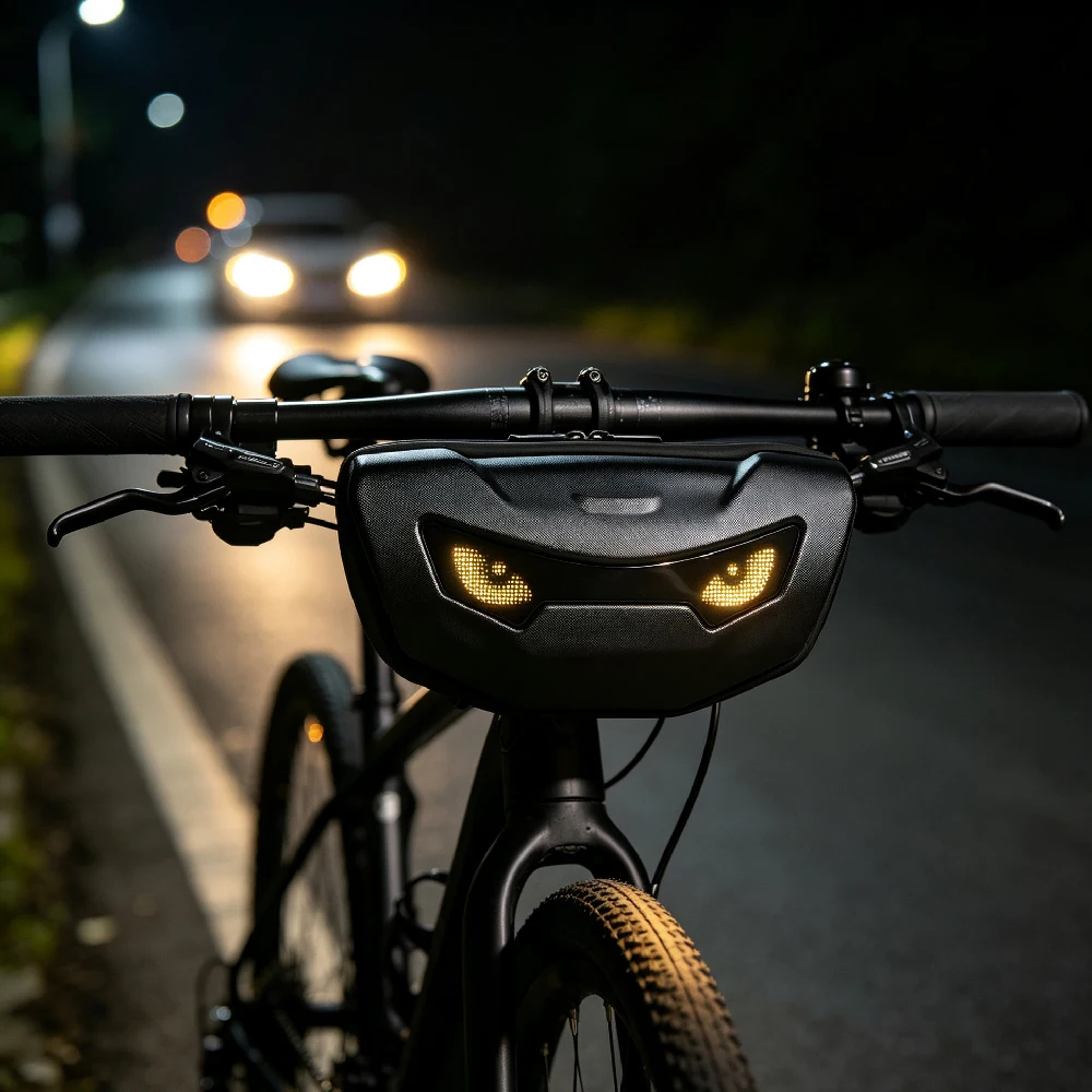 Smart LED Pixel Bike Handlebar Bag,Bluetooth APP Controlled Front Storage Pouch, Bicycle Phone Bag Compatible with MTB & E-Bikes