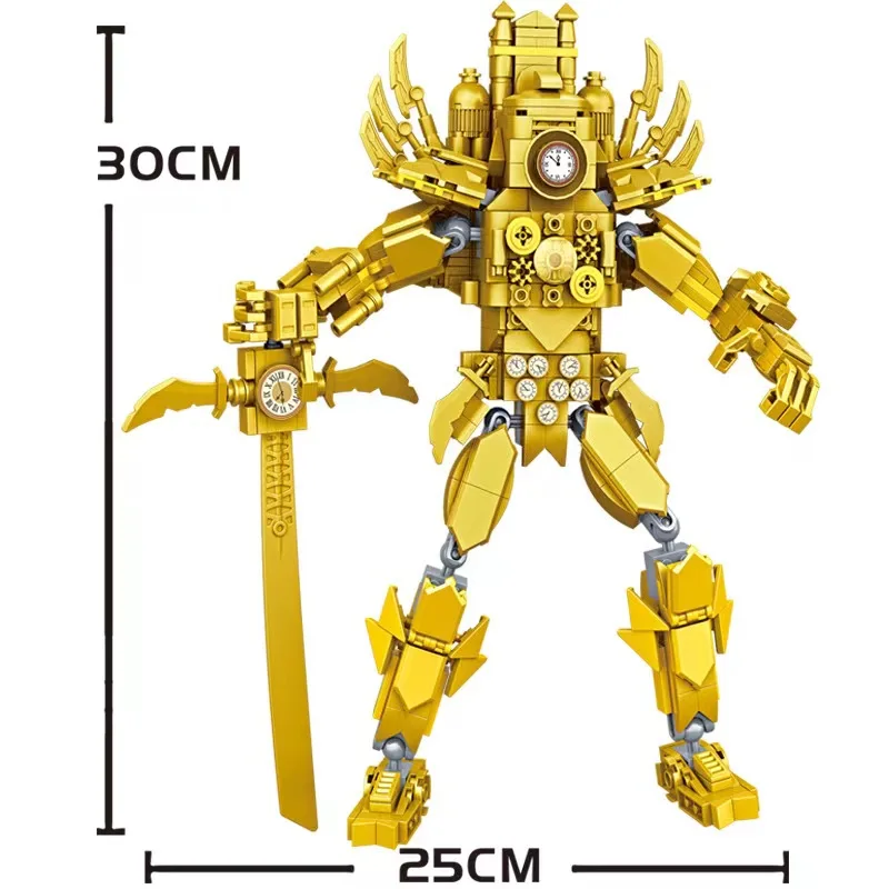 Golden Sworo Clock Man Skibidi Toilet Man Building Blocks Toys Titan Female TV personality Model Diy Gift Toys For Children Kids