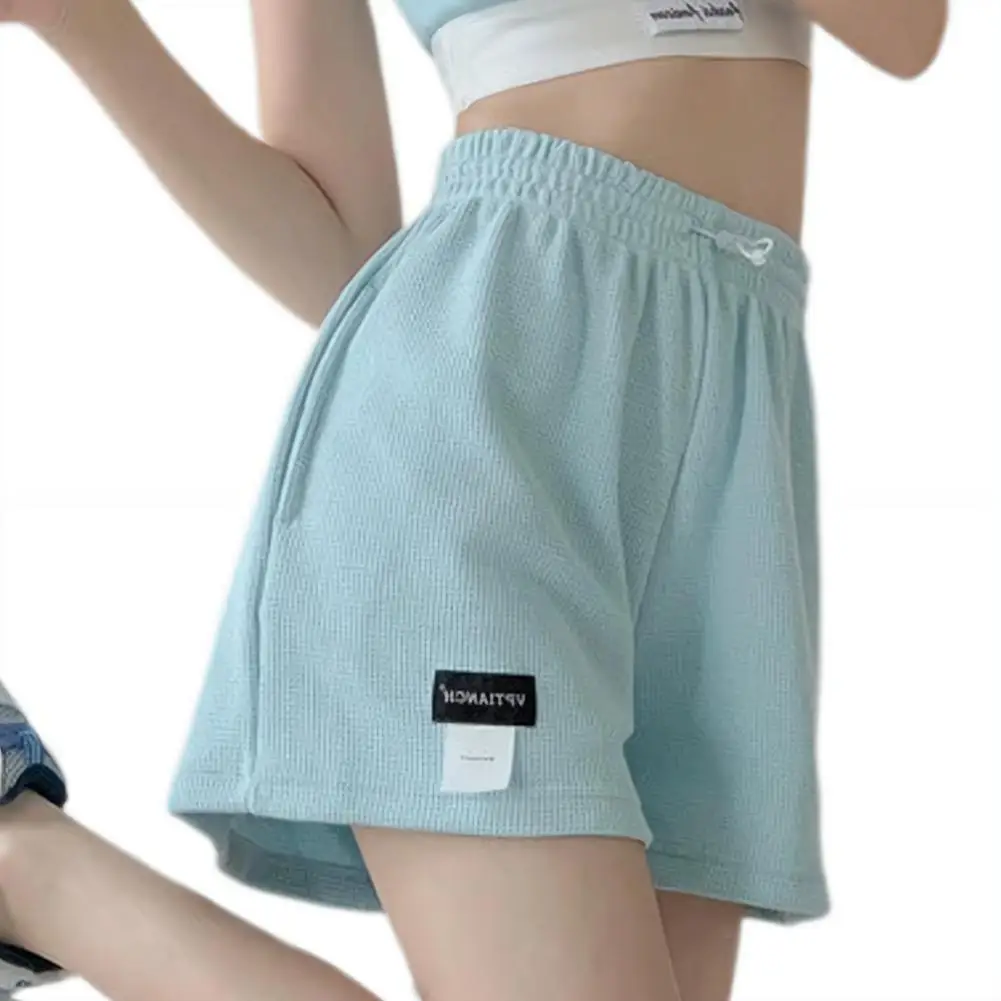Waffle esporte correndo shorts para as mulheres verão 2026 nova edição coreana moda solta cintura alta ao ar livre shorts de perna larga