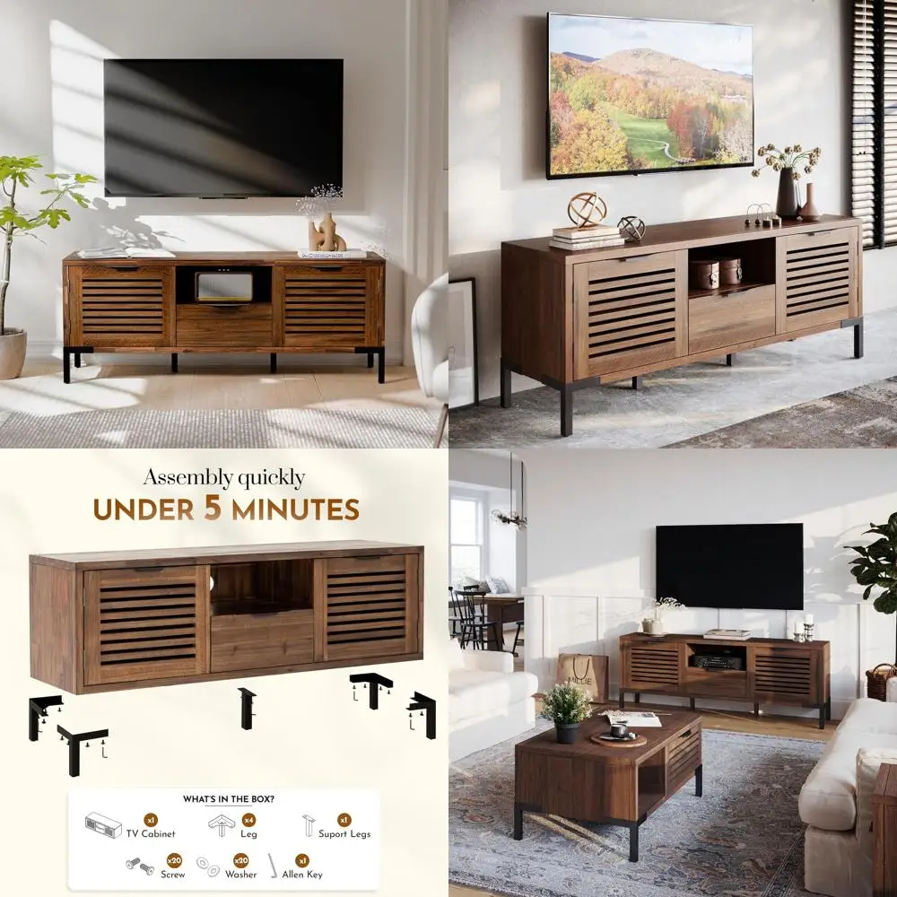 Rustic Charm Solid Wood TV Stand for 65 TVs, Living Room Furniture, Chestnut Finish