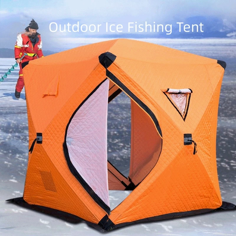 Portable Ice Fishing Shelter 3-4 People Quick-Open Winter Camping Tent Outdoor Cotton Warm Ice Fishing Tent