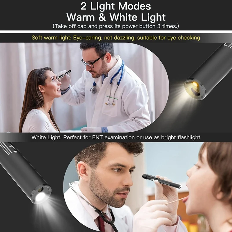 Rechargeable Pen Lights With Pupil Gauge & Ruler For Nurses Doctors, Warm/White Light 2Pcs