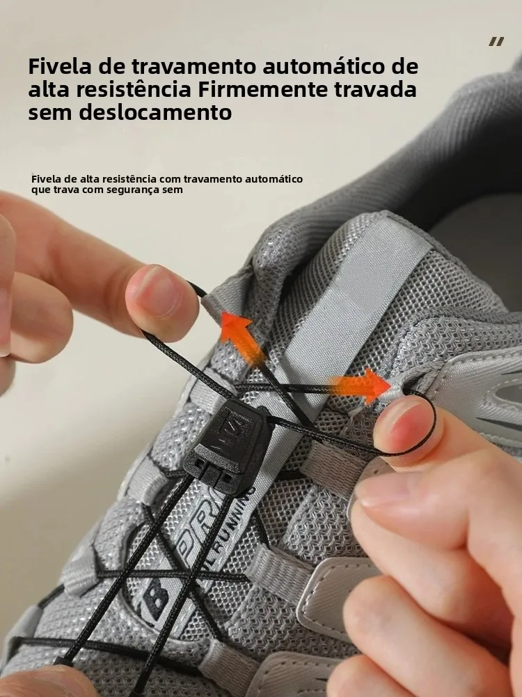 1 Par de Tênis de Corrida Masculinos e Femininos com Sistema de Cadarço Sem Amarração, Tênis Esportivos de Malha Elástica Respirável para Caminhada ao Ar Livre