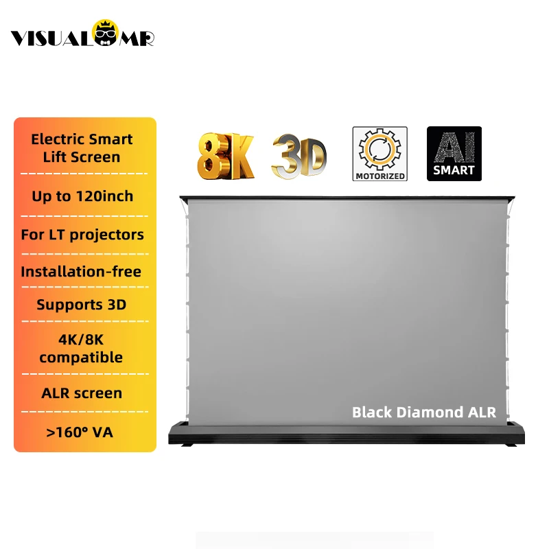 

2026 VisualMr Electric Floor Rising Screen Black Diamond For LT Projector 72-120inch 8K 3D Anti-Light ALR Home Ultra Thin Screen