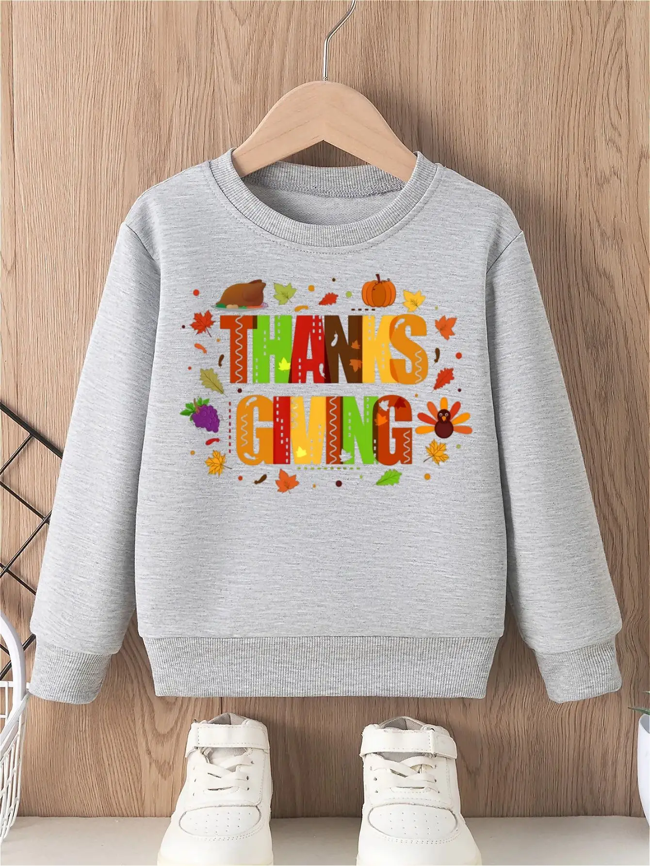 

Толстовка без капюшона для девочек на День Благодарения, милый принт на День Благодарения, идеально подходящий для осенних торжеств, топов с круглым вырезом