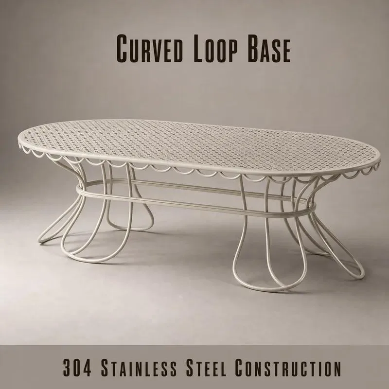 for Outdoor metal dining table oval perforated table top decoration exquisite steel wire base garden courtyard restaurant