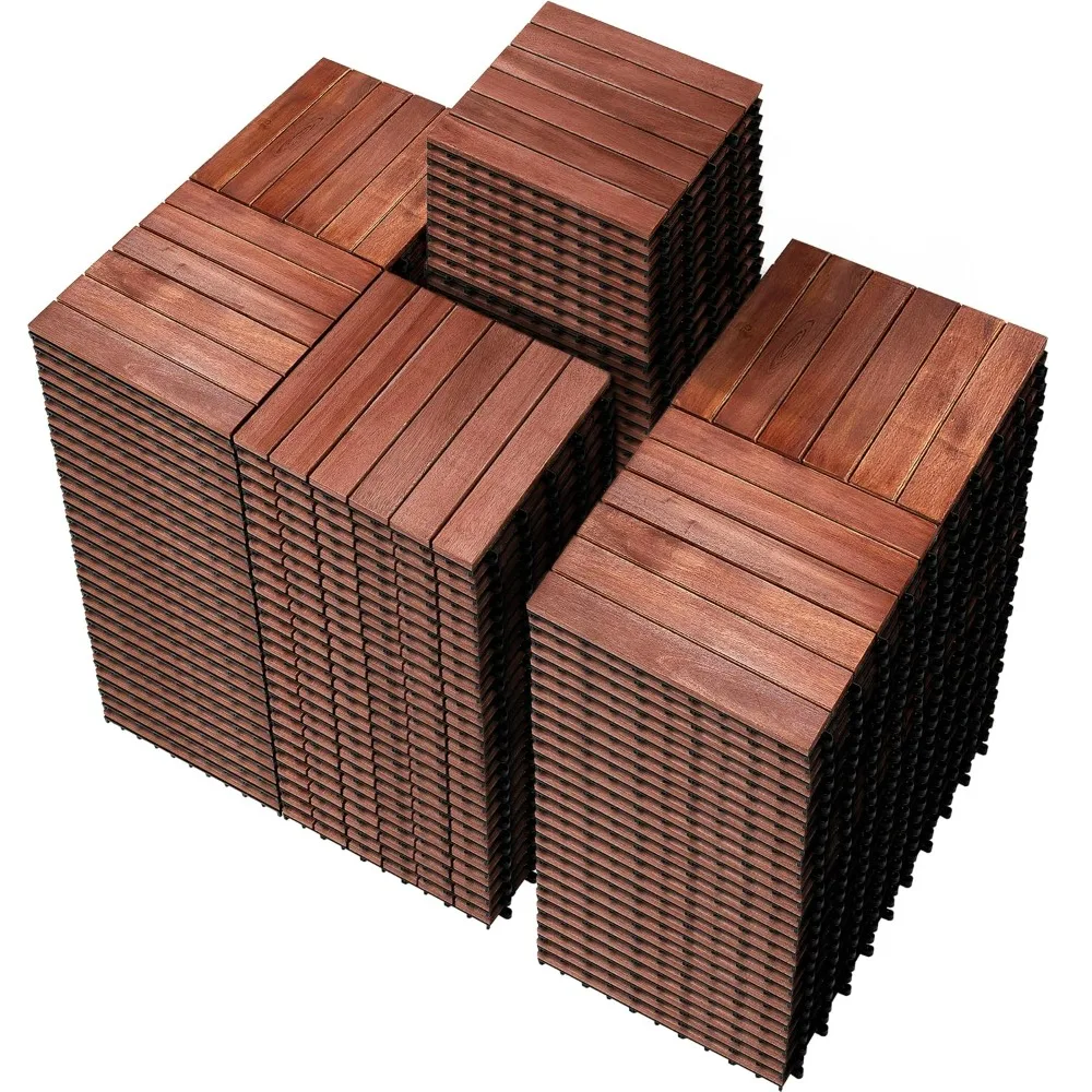 162 PCS Acacia Wood Interlocking Patio Deck Tiles - 12