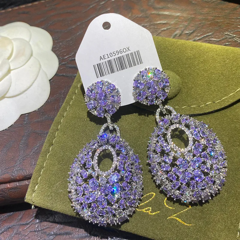 Round Purple Zircon Fashion Temperament Luxury Earrings