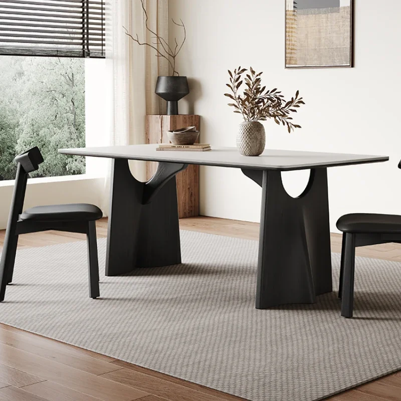 

Black Solid Wood Dining Tables Rectangle Modern Simplicity Design Dining Tables Retro Style Rock Slab Mesa De Cocina Furniture