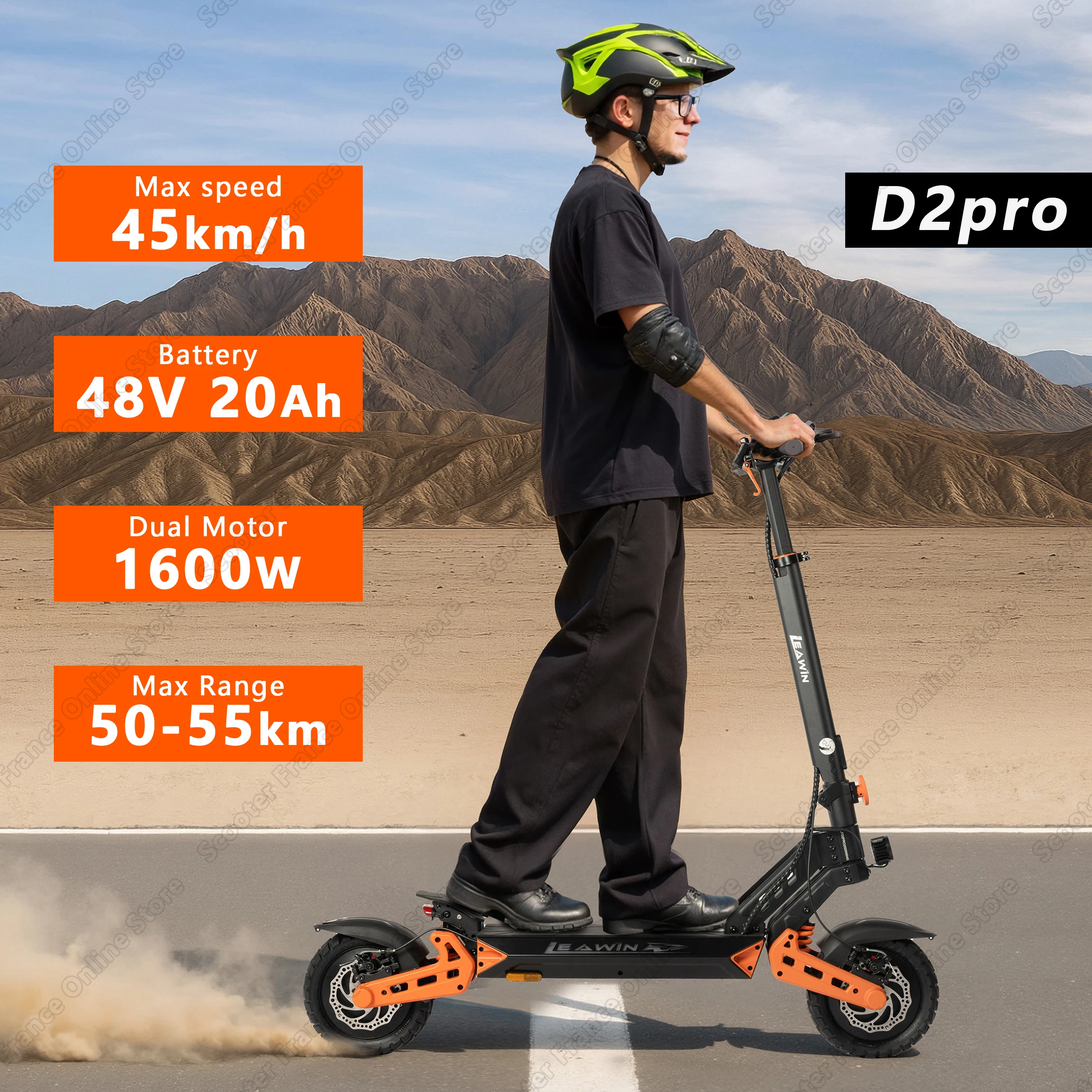 Scooter elettrico D2PRO, batteria doppio motore 48V20Ah da 1600 W, con scooter elettrico Bluetooth APP Pneumatici fuoristrada da 10, scooter a doppia sospensione