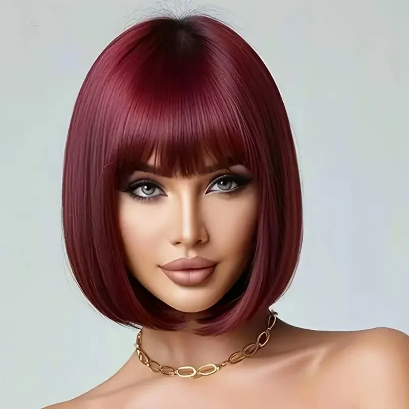 New black bob hairstyle synthetic wig for party, Halloween cosplay, daily use high-temperature hair accessory wig set image 4