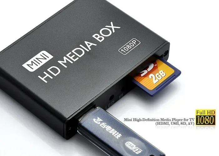 Redamigo แบบพกพาแบบ Full HD 1080P รองรับ USB ดิสก์ HDD SD การ์ด H.264 MKV มัลติมีเดียกล่องสมาร์ททีวีสำหรับรถยนต์ HDMI-เข้ากันได้กับอินพุต AV