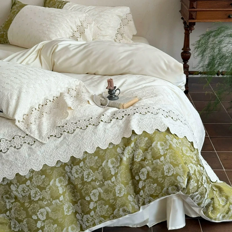 Bedroom Retro  Cotton Satin Long Staple Cotton Four Piece Princess Style Embroidered Pure Cotton Duvet Cover Bedding