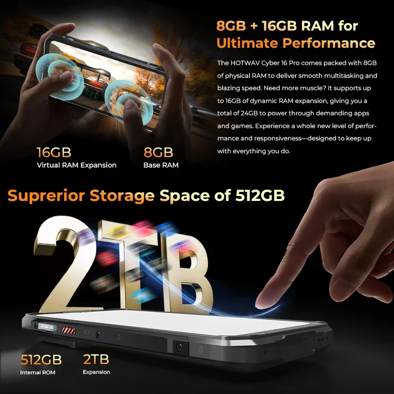 HOTWAV Cyber 16 Pro Robustes Telefon G100 108MP Mobiltelefon 6,6'' FHD Display 8GB 512GB 6280mAh 33W Smartphone Android 15 Mobiltelefon