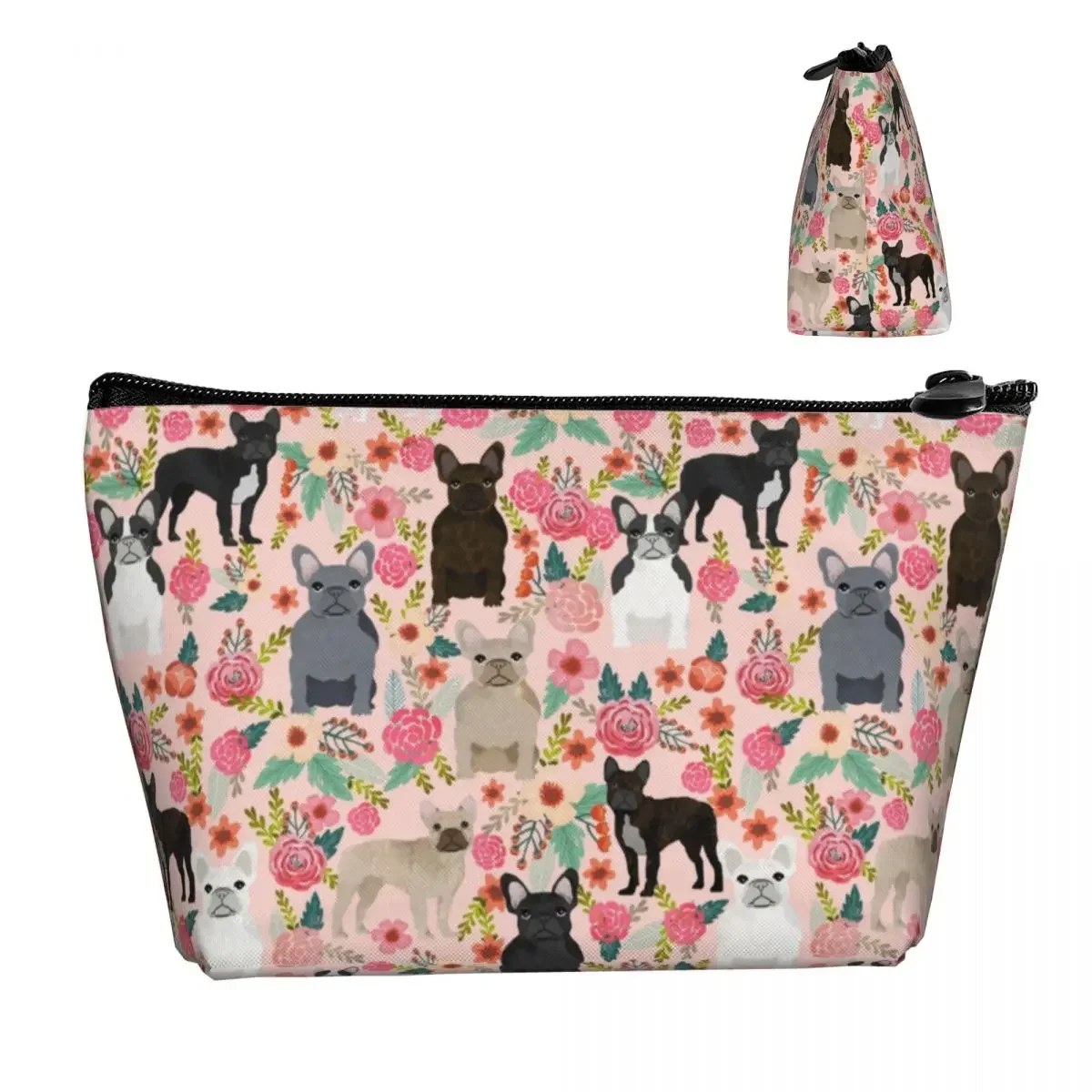 Cute Pet Dog French Bulldog Travel Toiletry Bag Women Florals Frenchies Cosmetic Makeup Bag Beauty Storage Dopp Kit