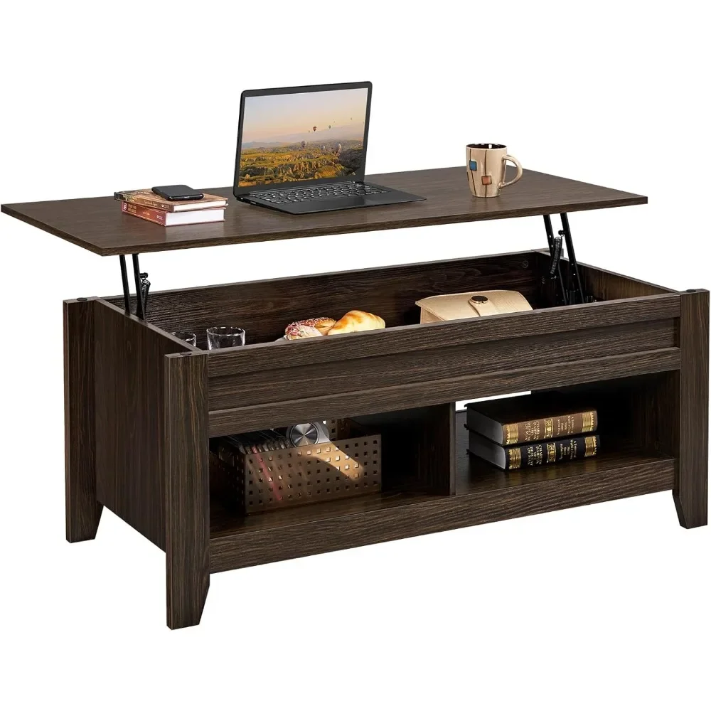 

Hidden Storage Compartment & 2 Open Shelves, Rising Tabletop Pop Up Center Table for Living Room Reception Room, 47.5'' L