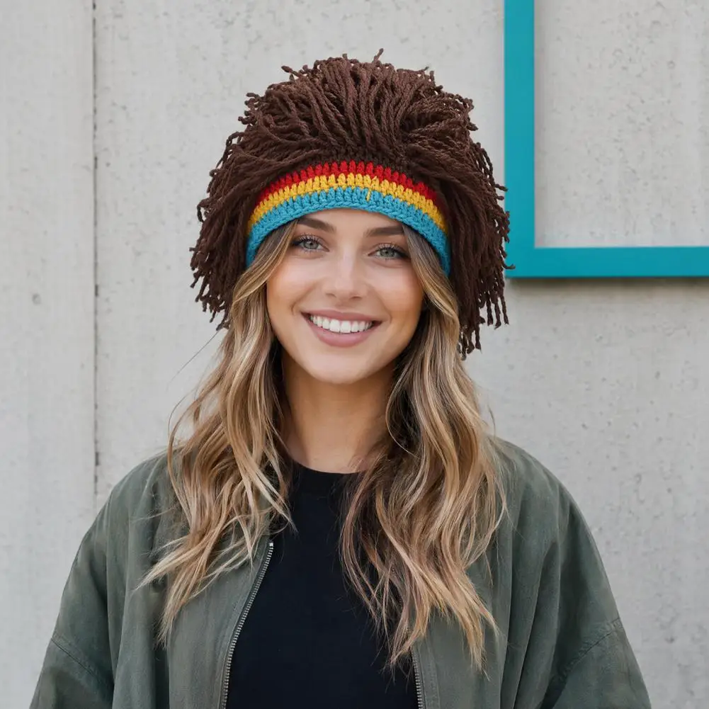 Breathable Knit Hat Hop Hat Hop Style Knit Hat with One-piece Dreadlock Wig Boys Girls Festival Cap Music Party for Halloween