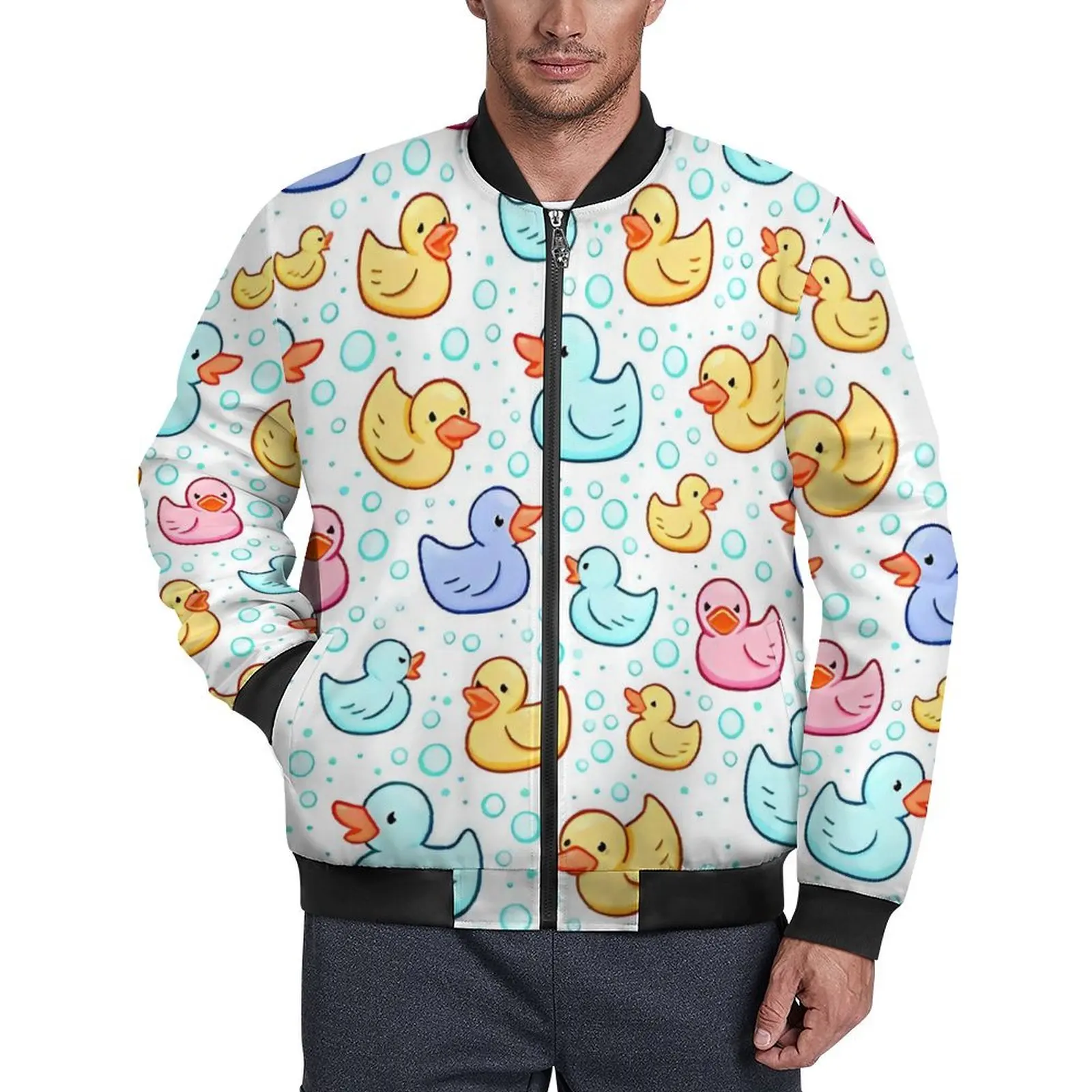 Colorful Rubber Ducks Jackets  With Pockets Winter Coats Men Street Fashion Casual Jacket Design Loose Big Size Windbreak Gift