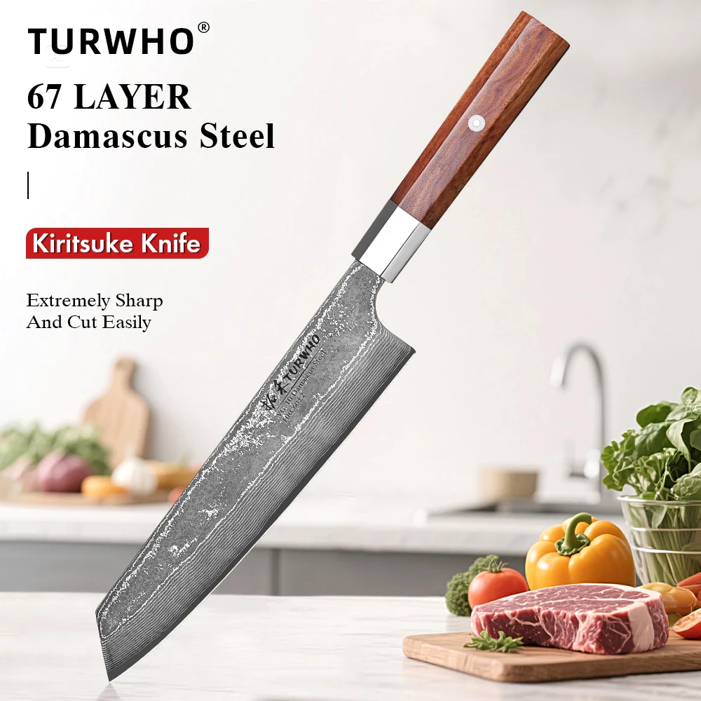 

TURWHO 8.2" Japanese Bunka Knife Handmade Damascus Steel Kitchen Professiona Chef Knives Sharp Slicing Cleaver Kiritsuke Knife