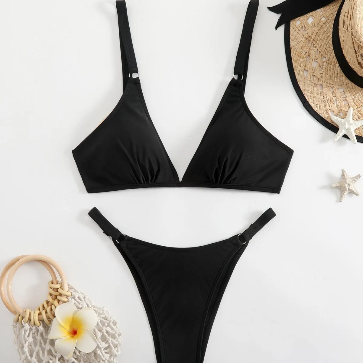 

Sexy Solid Color Bikini Set,Adjustable Ring Back Tie Two Piece Swimsuit,Women Summer Beach Bathing Suit