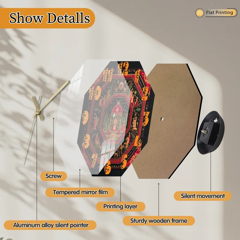 1pc Classic Christmas tapestry pattern Octagonal Wall Clock for Kitchen Living Room Office Ideal Holiday Easter Birthday Gifts